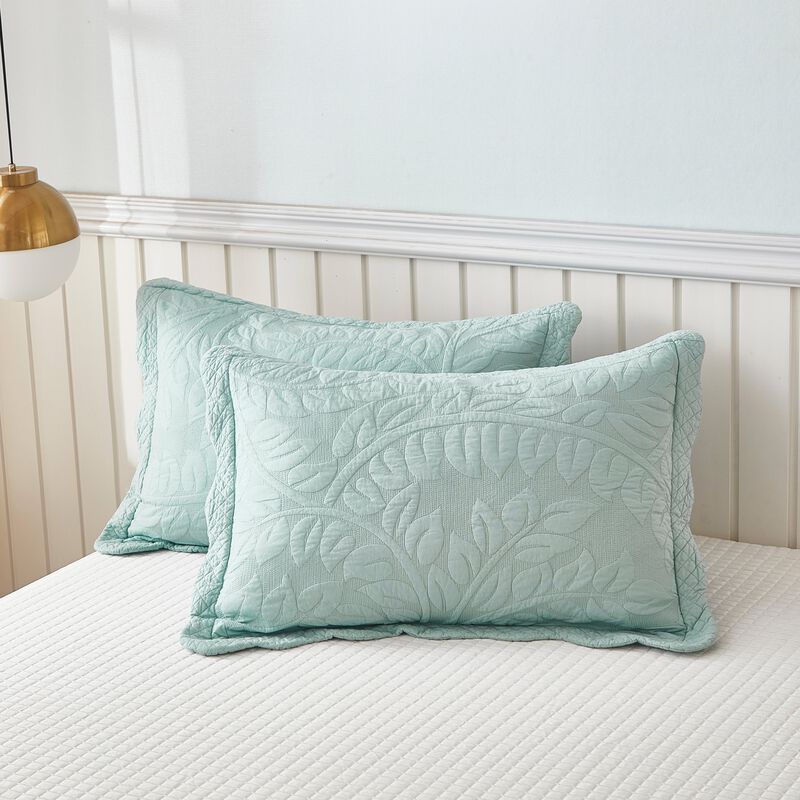 MarCielo 2 Piece 100% Cotton Quilted Pillow Shams Embroidered Farmhouse