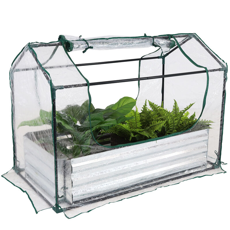 Sunnydaze Galvanized Steel Raised Bed with Greenhouse - Clear - 4 ft x 2 ft