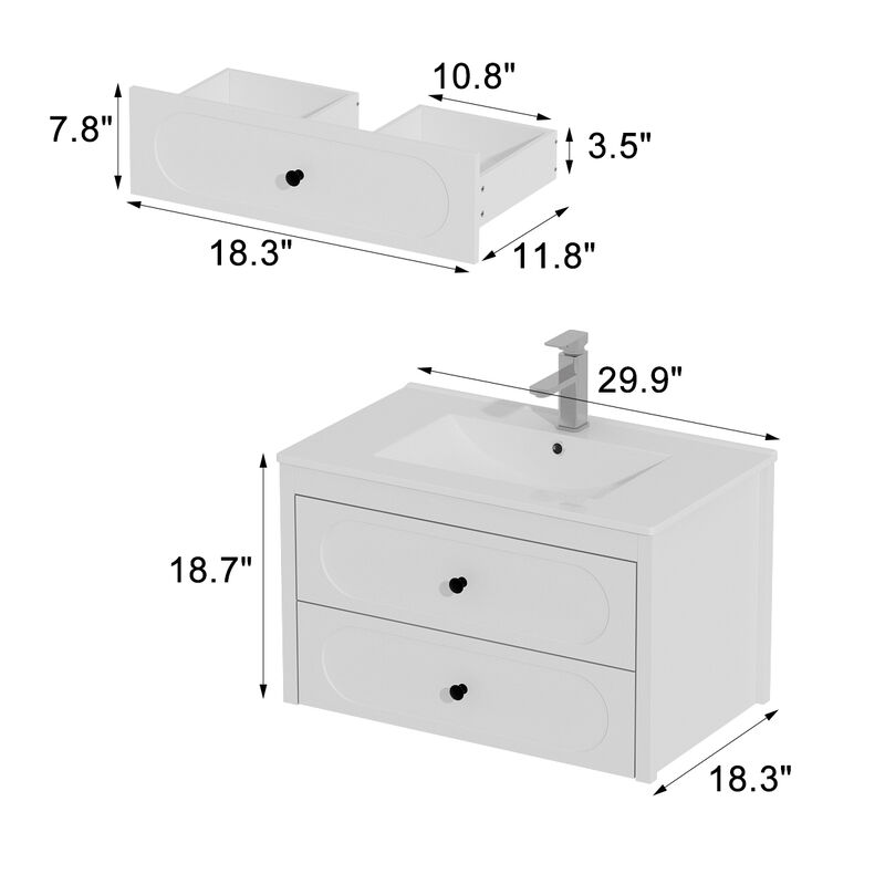 FUFU&GAGA Elegant White Bathroom Vanities with Dual Drawers and Sink,(29.9" W x 18.3" D x 18.7" H),White