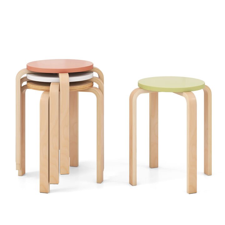 Set of 4 Bentwood Stackable Stools Dining Stools with Round Tops