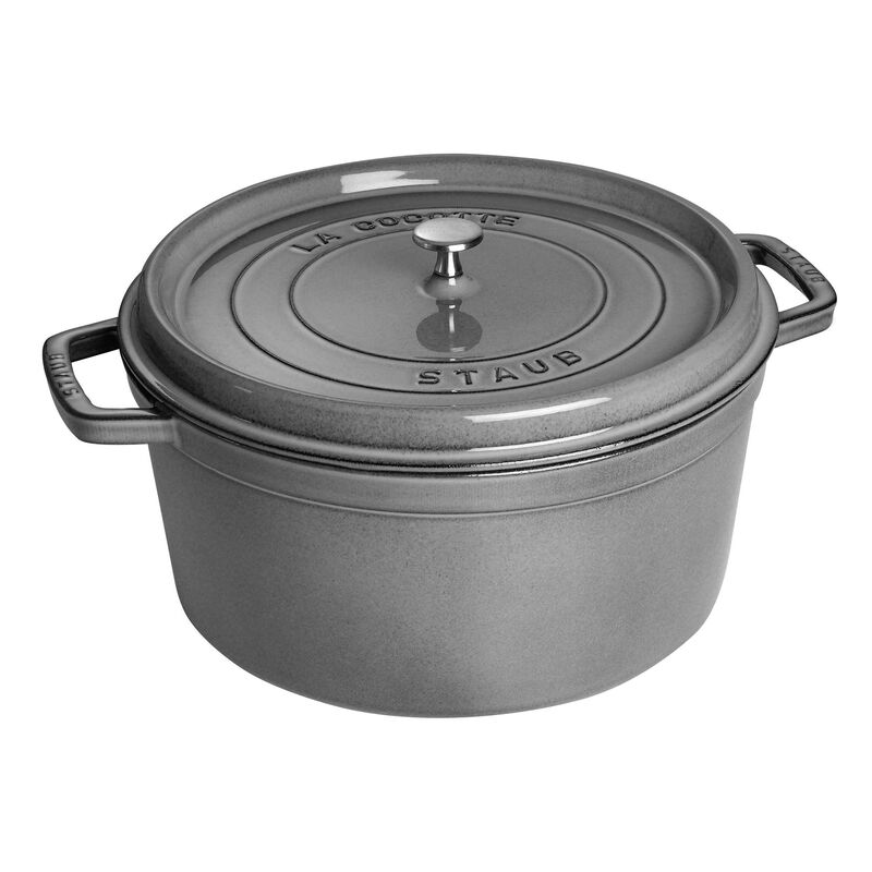 Staub Cast Iron Round Cocotte, Dutch Oven, 13.25-quart, serves 12+, Made in France, Matte Black