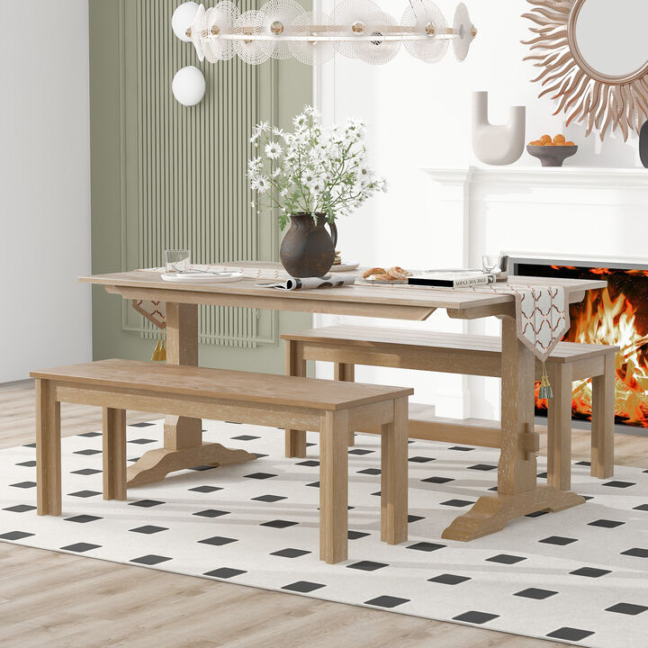 Merax 3-Piece Retro Dining Set with Benches