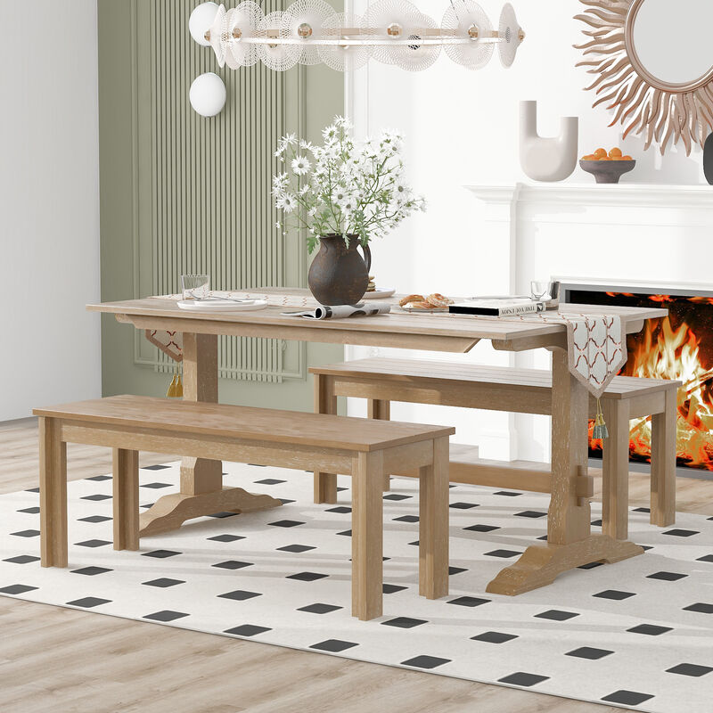 Merax 3-Piece Retro Dining Set with Benches