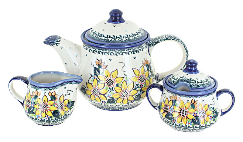 Blue Rose Polish Pottery Morning Medley 3 Piece Tea Set