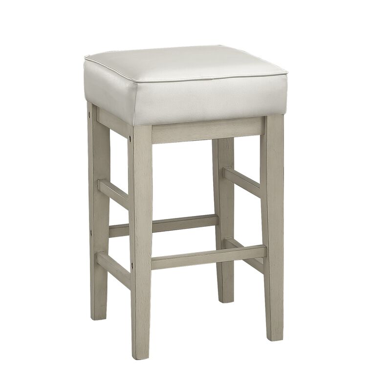 Vin 26 Inch Counter Height Stool, White Faux Leather Seat, Wood, Set of 2 - Benzara