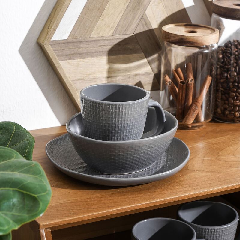 Stone Lain Abigail Stoneware 16 Piece Dinnerware Set, Gray