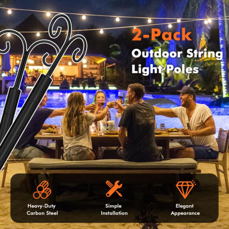 Hivvago 8/10 Feet 2 Pack  Outdoor String Light Poles with Top Arc Hook and 5-Prong Base