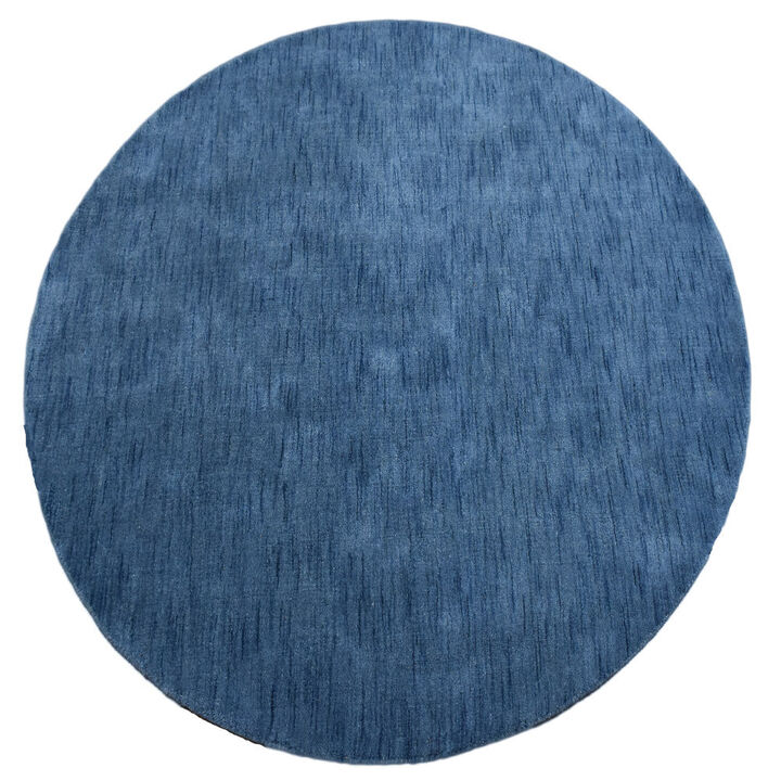 RUGSOTIC CARPETS HAND KNOTTED LOOM WOOL ECO-FRIENDLY AREA RUGS  - 6'x6', Round, Blue Color, Solid Plain Design, High Pile Thick Handmade Anti Skid Area Rugs for Living Room, Bed Room (L00111)