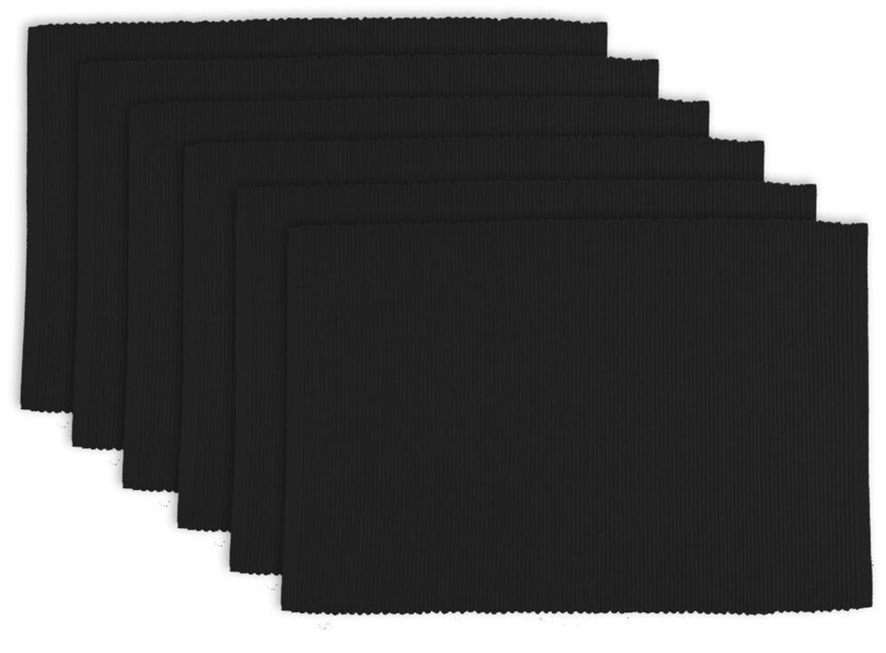Set of 6 Black Ribbed Placemats 19” x 13"