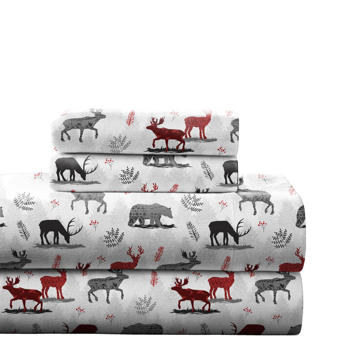 Pointehaven 180 GSM 100% Cotton Northwoods Printed Flannel Deep Pocket 4 pc Sheet Set, California King