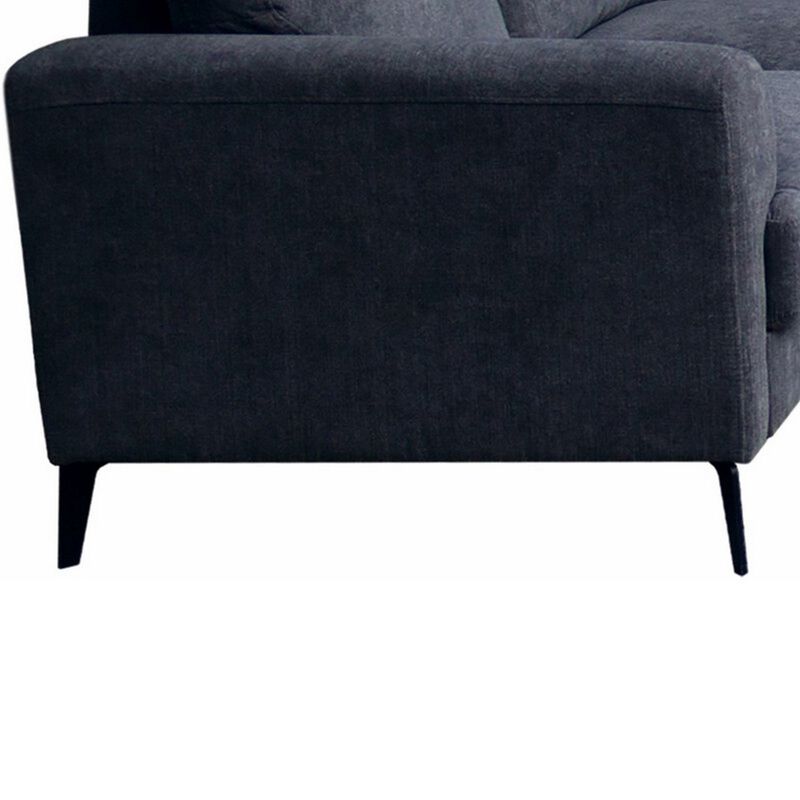 Jake 37 Inch Accent Sofa Armchair, Black Chenille Foam Cushions, Metal Legs - Benzara