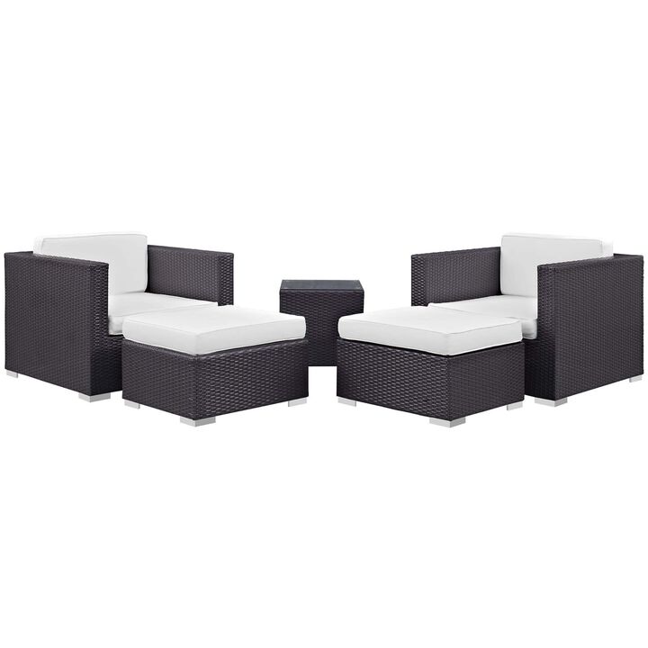 Convene Outdoor Sectional Set - Rattan Weave, Aluminum Frame, All-Weather Cushions, Patio Sofa, Armchair, Ottoman, Side Table