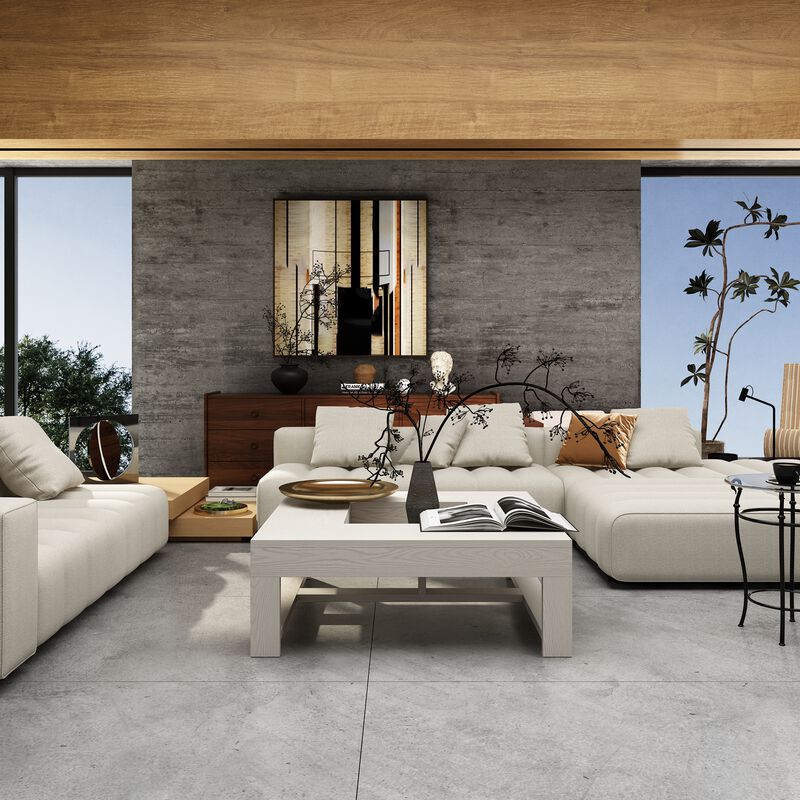 FUFU&GAGA Modern White Wood Coffee Table – Solid Wood, Square Design, Spacious Tabletop with Built-in Storage, Sturdy Frame (43.3" W x 43.3" D x 15.7" H), White
