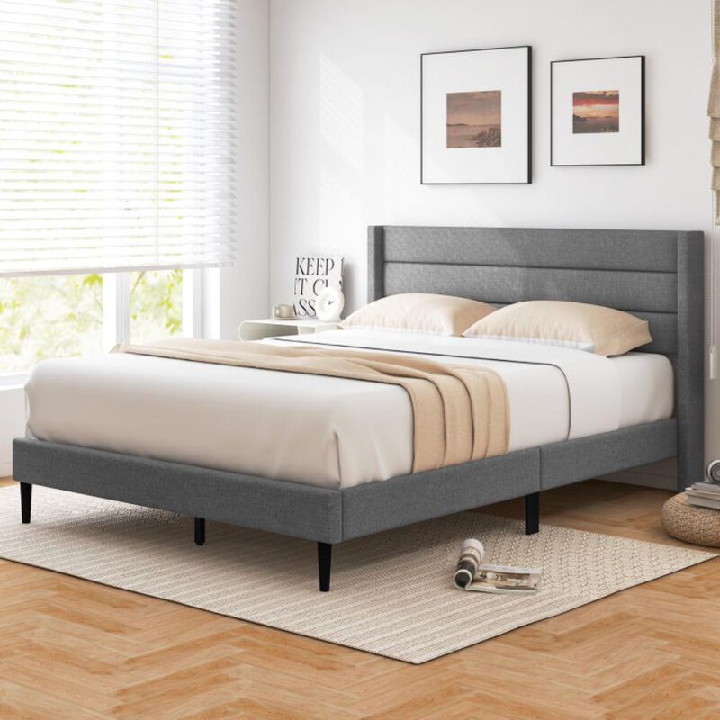 Hivvago Linen Upholstered Platform Bed Frame with Wingback Headboard