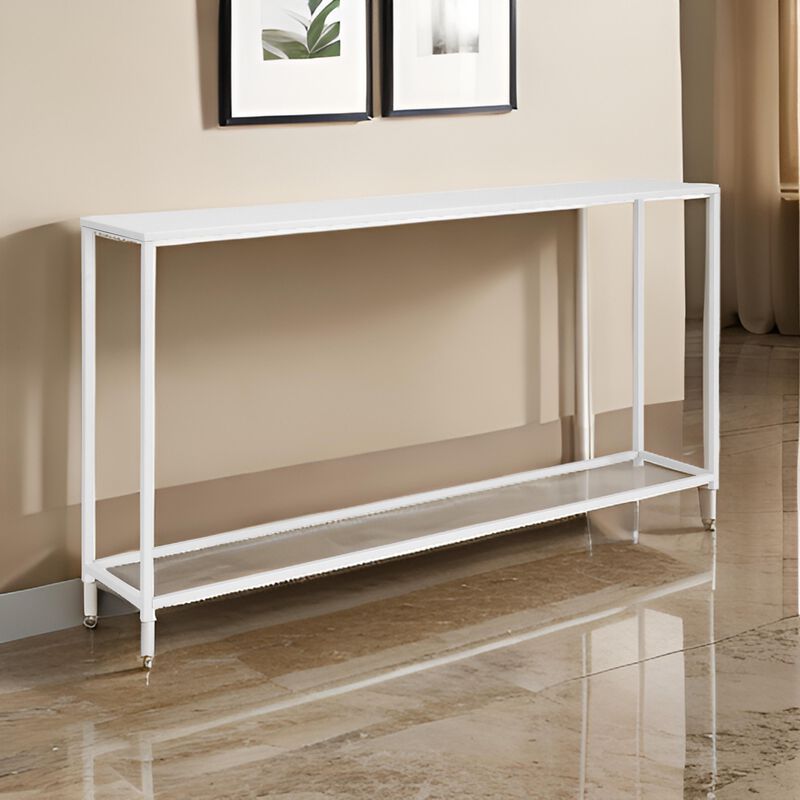 Eme 56 Inch Console Table, Rectangular Top, White Finish Metal Frame  - Benzara