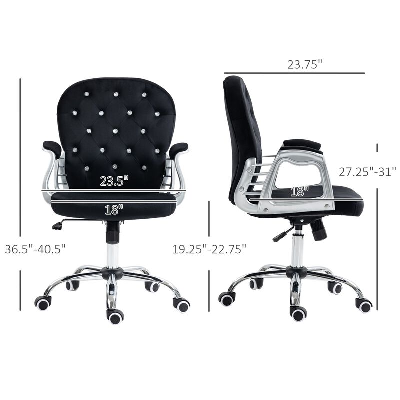 Black Velvet Office Chair: Button Tufted, Adjustable, Swivel