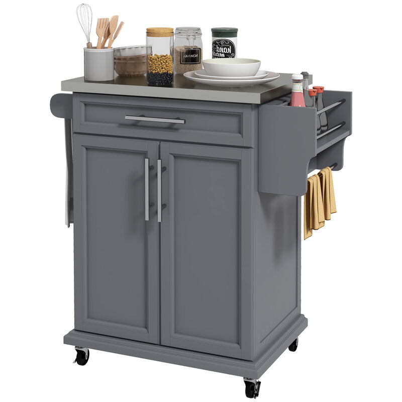 Wood Kitchen Island Cart Storage Box Cabinet  Drawer Trolley w/ Stainless Steel