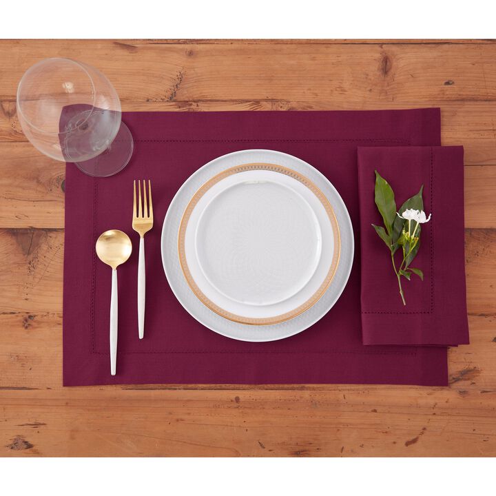Solino Home Cotton Linen 14 x 19 Inch Placemats Set of 4 | Cotton Linen Hemstitch
