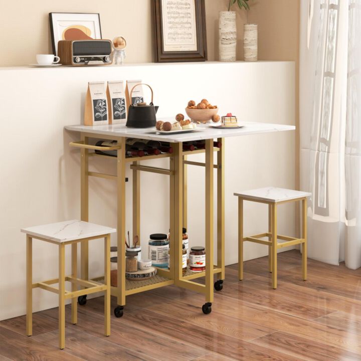 Hivvago 3 Pieces Dining Table Set with 6-Bottle Wine Rack