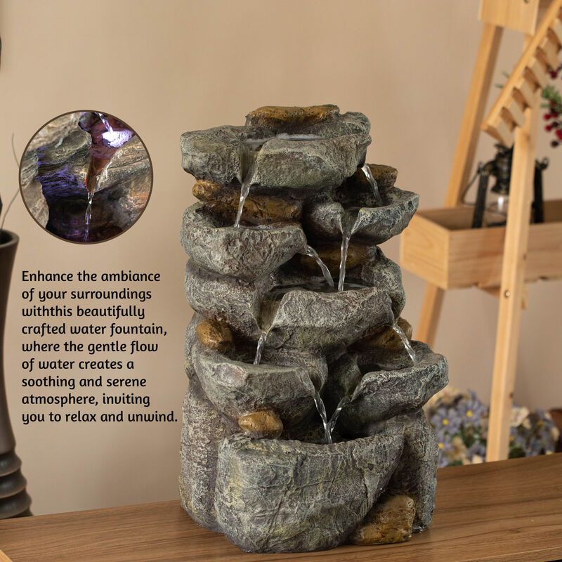 Cascading Electric Powered 8-Tier Rock Water Fountain 18.5" for Indoor and Outdoor Use