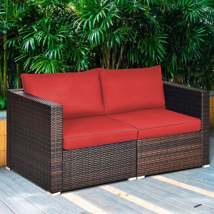 2PCS Patio Rattan Sectional Conversation Sofa Set