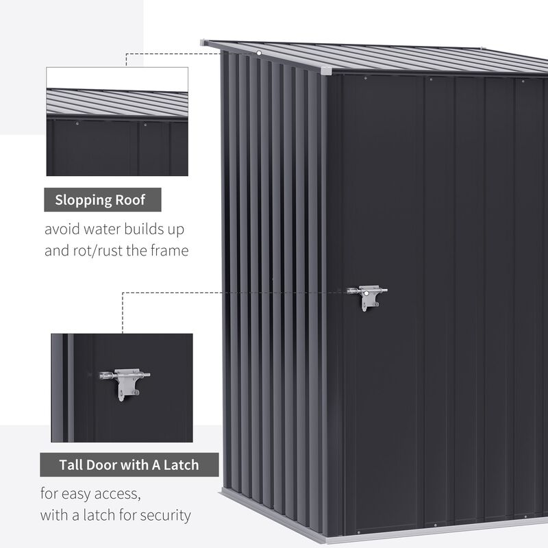 Dark Gray Garden Storage: 3.3'x3.4' Metal Lean-to Shed with Lockable Door
