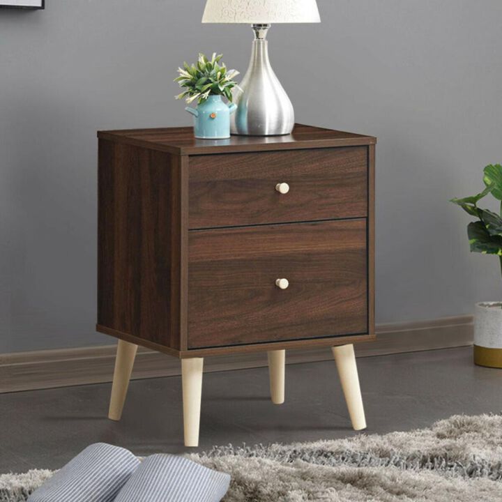 Hivvago 2-Drawer Nightstand Beside End Side Table with Rubber Legs