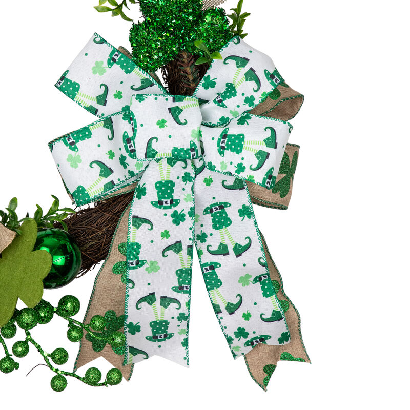 Burlap Bows and Shamrocks St. Patrick's Day Wreath  24-Inch  Unlit