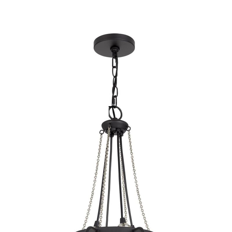 Lima 22 Inch Chandelier w 4 Light Bulbs, Black Metal Cage Design - Benzara