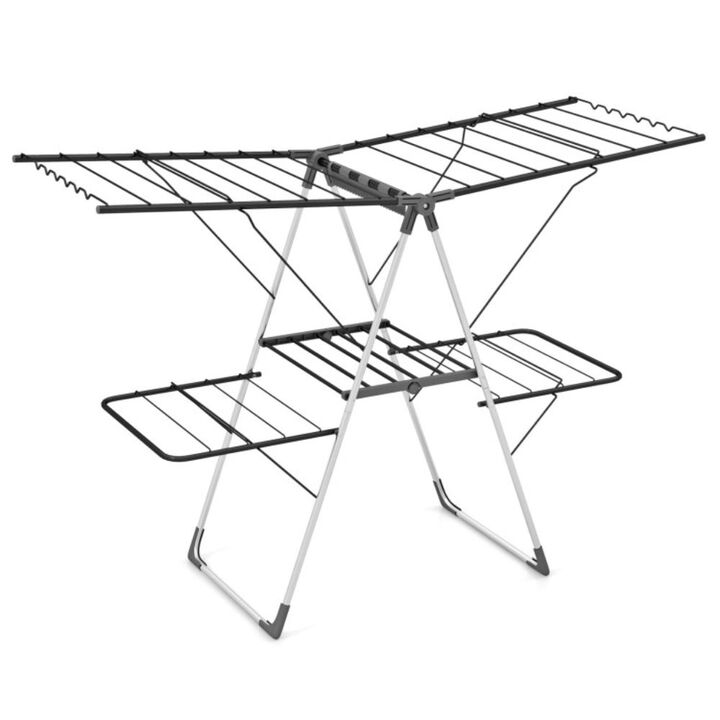 Hivvago 2-Tier Clothes Drying Rack with 33 Drying Rails and Height Adjustable Gullwings