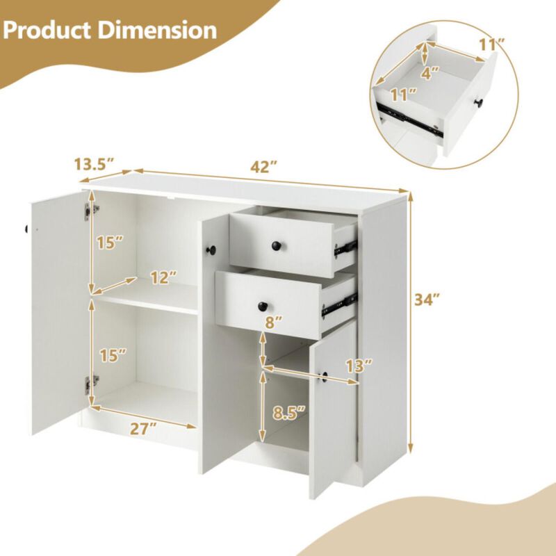 Hivvago Modern Buffet Sideboard with 2 Pull-out Drawers and Adjustable Shelf for Kitchen-White