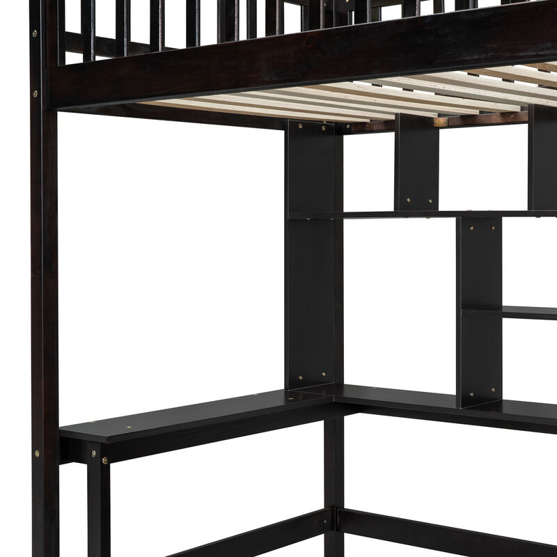 Merax Loft Bed with Bookshelf and Wardrobe