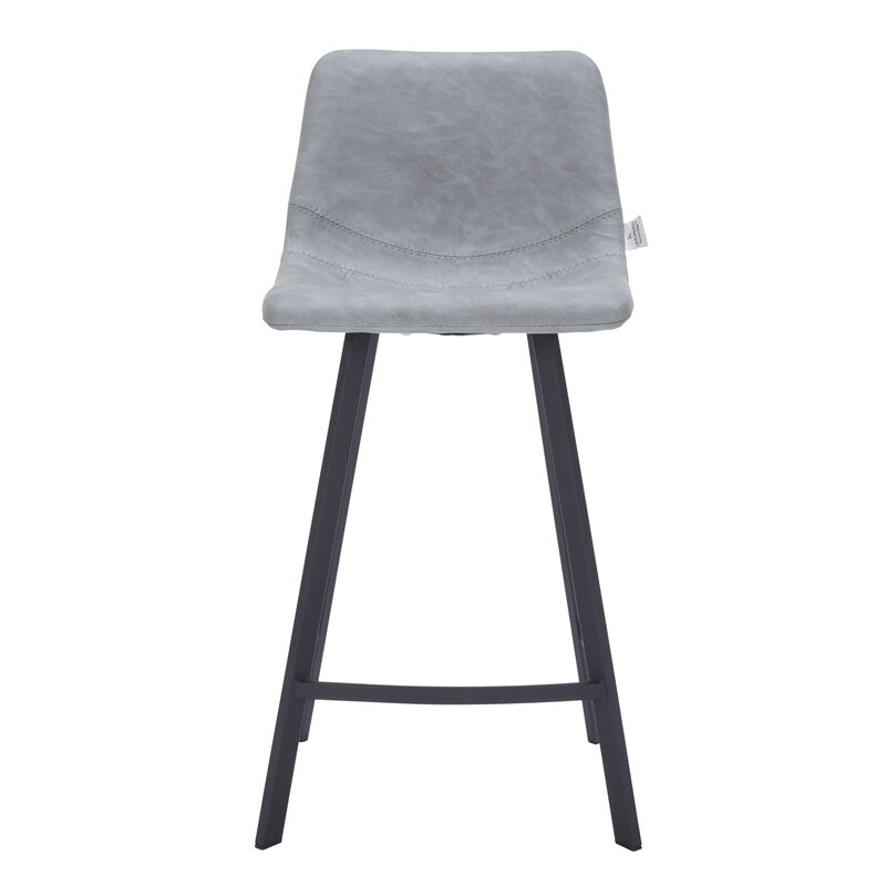 Elland Modern Upholstered Leather Bar Stool With Black Iron Legs & Footrest