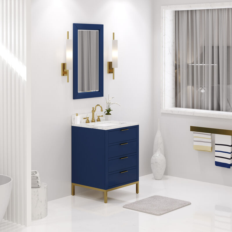 Bristol 24 In. Single Sink Carrara White Marble Countertop Bath Vanity in Monarch Blue