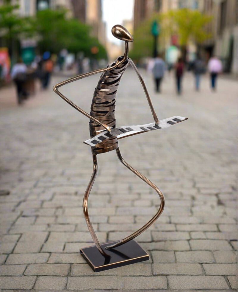 Playing Piano  Musician Brush Bronze Color Metal Sculpture