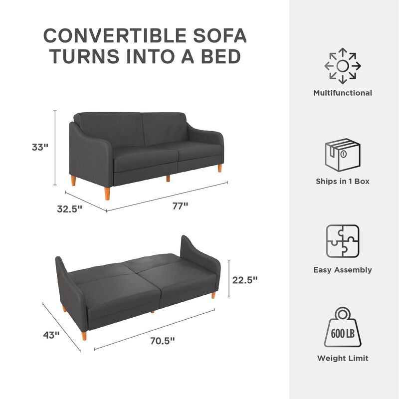 Joan Modern Coil Futon Sofa Bed and Dorm Couch Sleeper