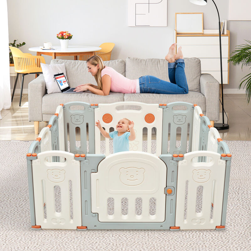 Foldable Baby Playpen 14 Panel Activity Center Safety Play Yard