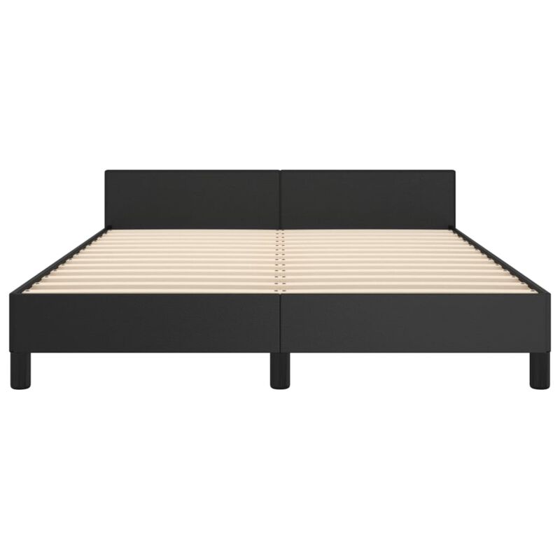 vidaXL Full-Size Bed Frame with Headboard, 53.9"x74.8", Faux Leather and Plywood Construction, Elegant Black
