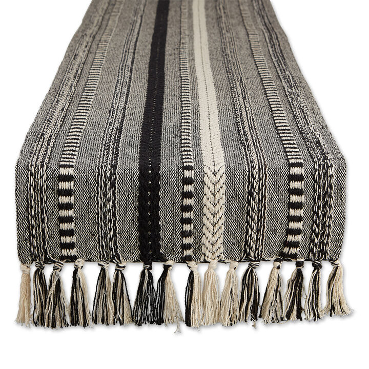 15" x 108" Black and White Braided Stripe Decorative Table Runner