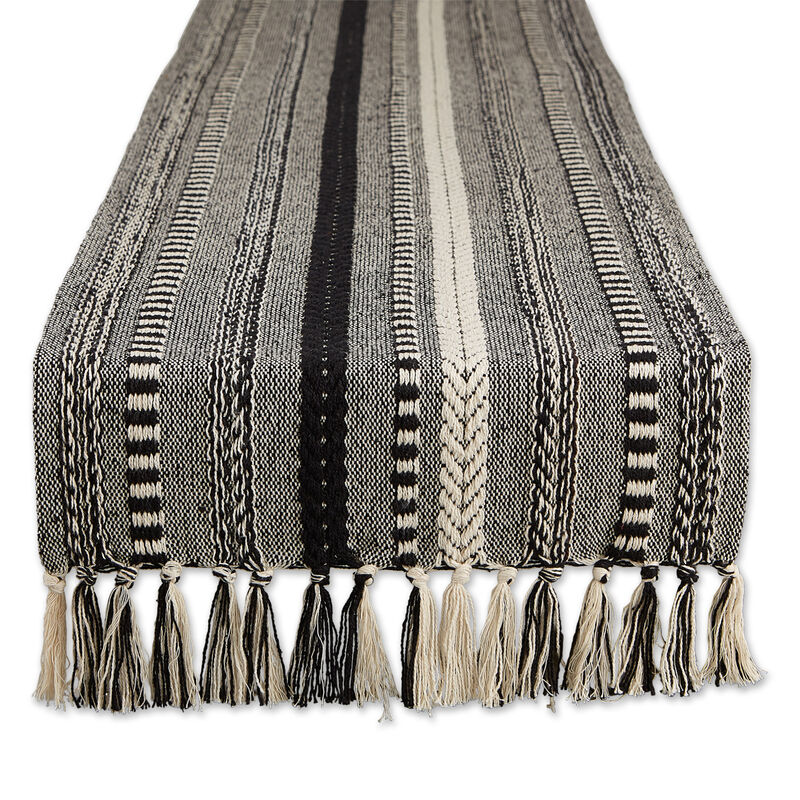 15" x 108" Black and White Braided Stripe Decorative Table Runner