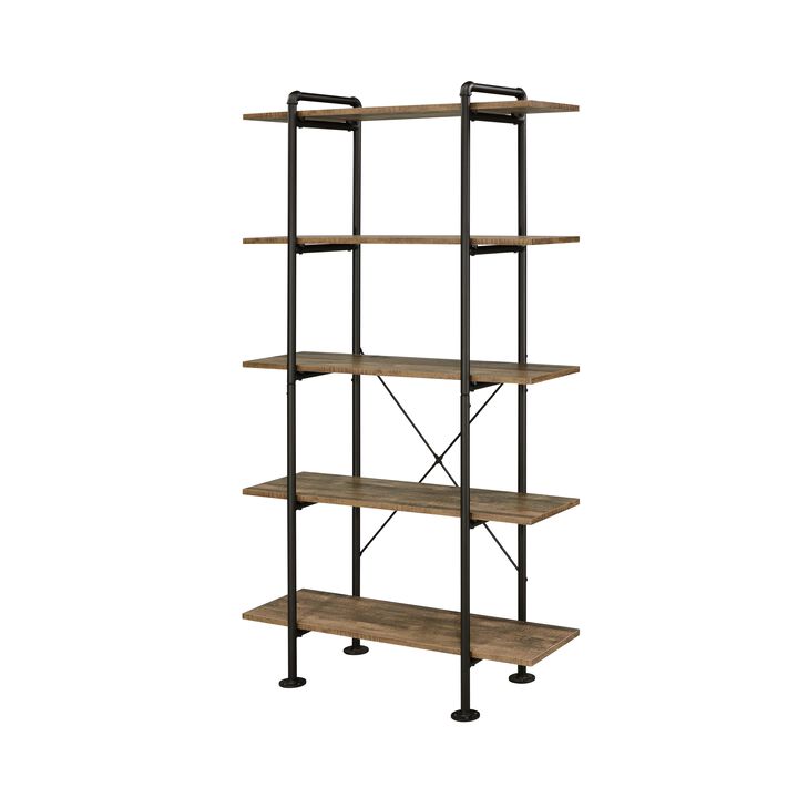 ACME Nefo Bookcase, Rustic Oak & Black Finish