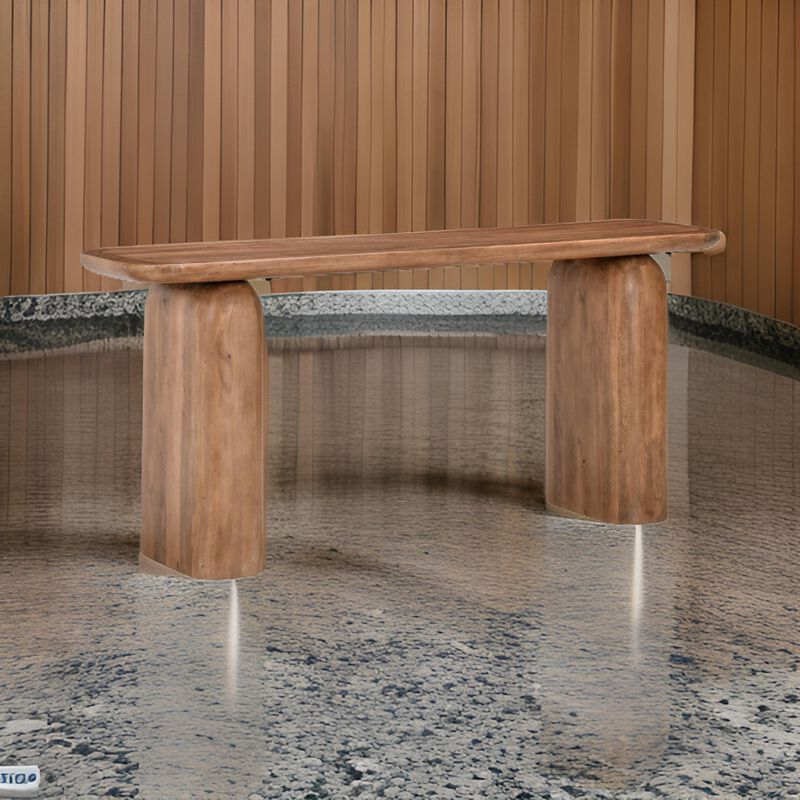 Loe 68 Inch Tall Console Table, Rectangular Top, Brown Solid Mango Wood - Benzara