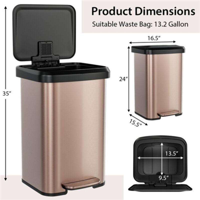 Step Trash Can with Soft-Close Lid – 13-Gallon Stainless Steel Garbage Bin