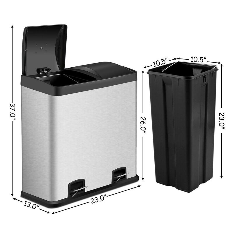 Hivvago Large 16 Gallon Dual Compartment Kitchen Trash Can with Foot Pedal Open