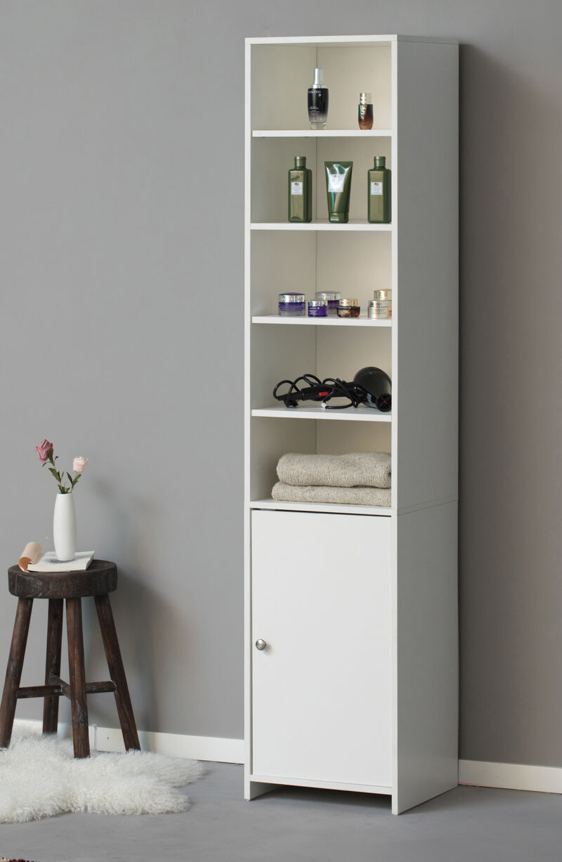 Tall Freestanding Bathroom Laundry Storage Organizer Cabinet Linen Tower, White