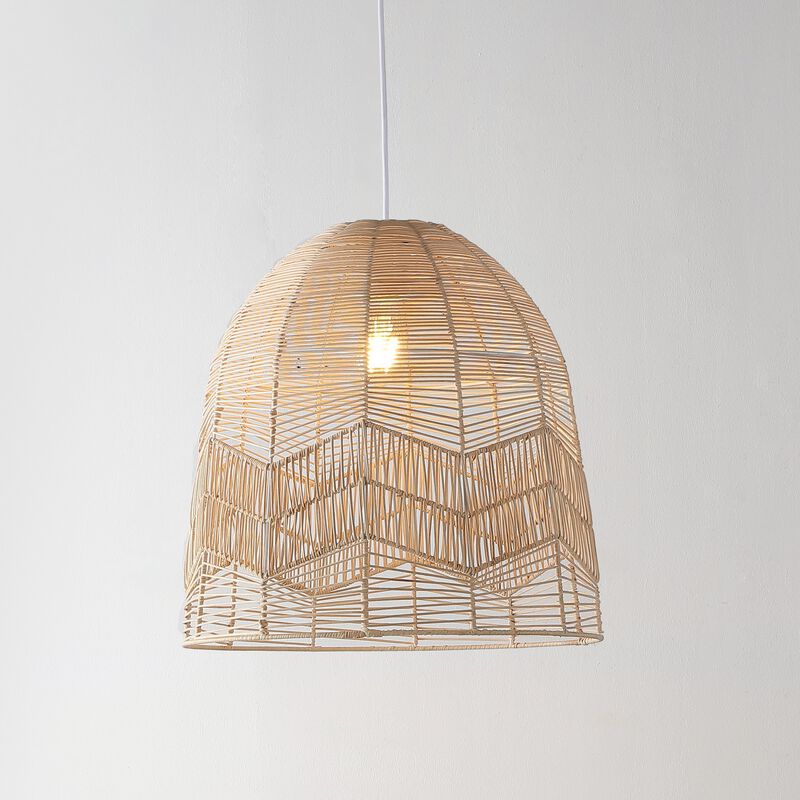 Sofia 1-Light Farmhouse Coastal Rattan 180" Cord Plug-In or Hardwired LED Pendant