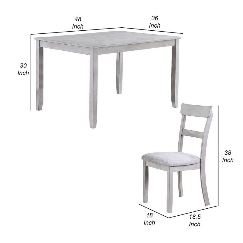 Charlotte 5 Piece Dining Table and Chairs Set, Wood, Farmhouse, White - Benzara