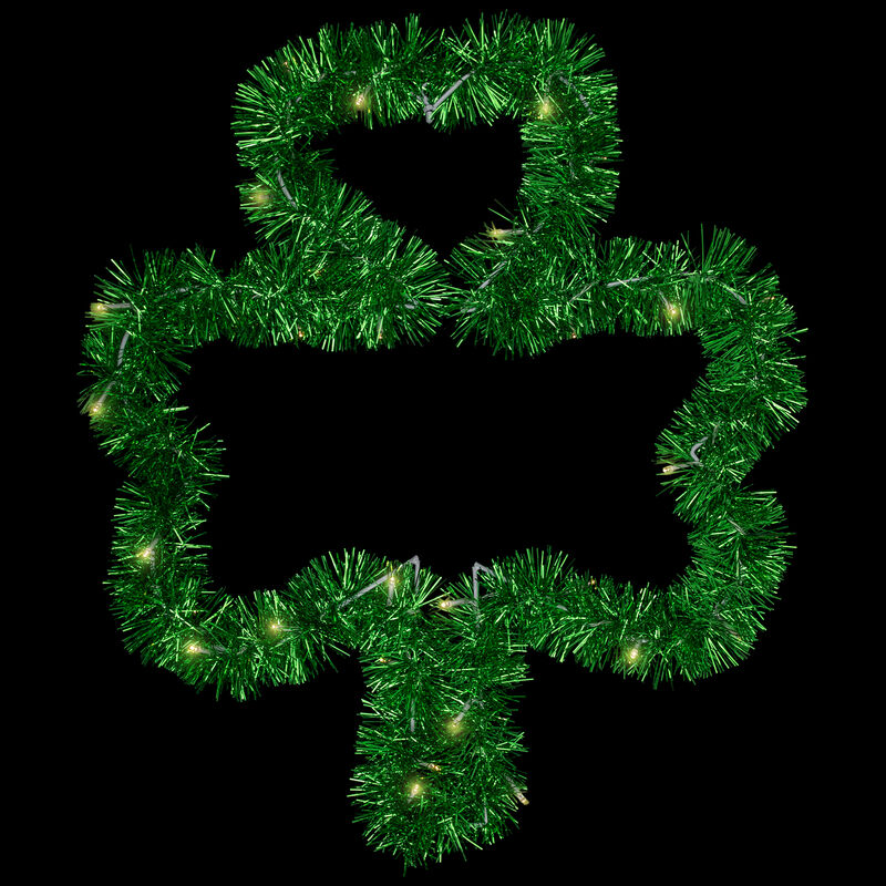 LED Lighted Tinsel Shamrock St. Patrick's Day Window Silhouette - 25" - Green