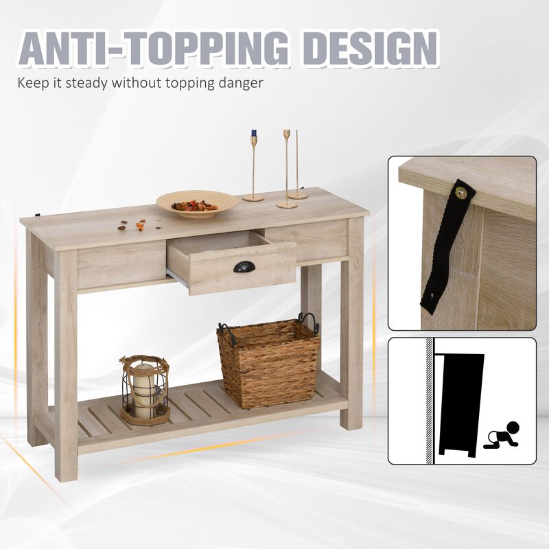 White Oak Entryway Table: Console with Drawer and Bottom Shelf