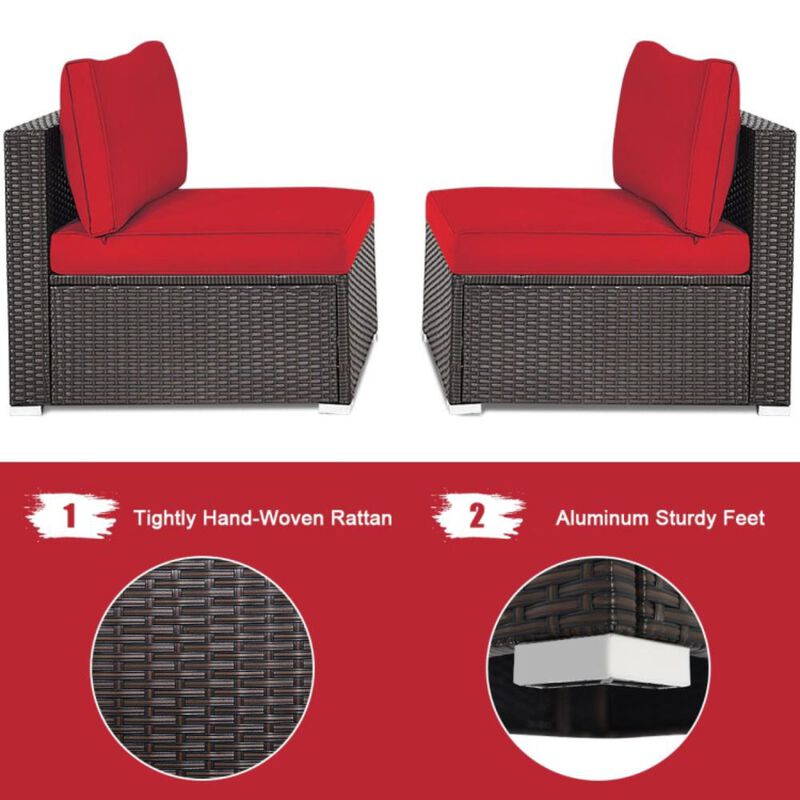 Hivvago 2 Pieces Patio Rattan Armless Sofa Set with 2 Cushions and 2 Pillows